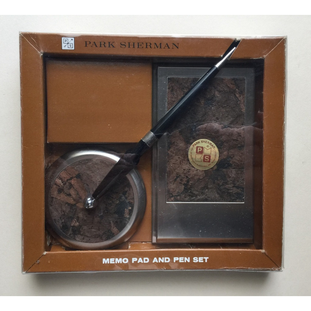 PARK SHERMAN Memo Pad And Pen Set #1736 Nice Colored Cork, Desk Accessories